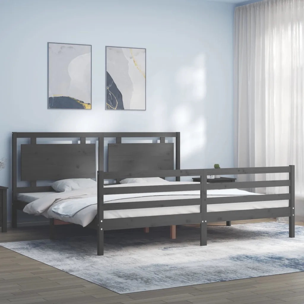 Letto matrimoniale | Letto per adulti | Giroletto con Testiera Grigio 200x200 cm in Legno Massello