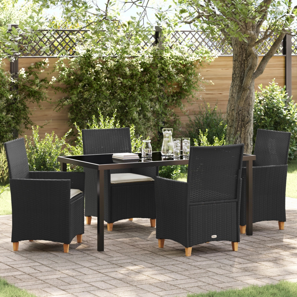 Set da Pranzo da Giardino a 5 Pezzi con Cuscini in Rattan PE Nero