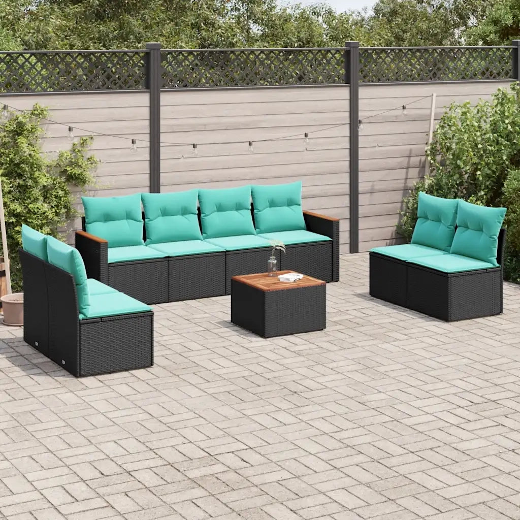 Set Divani da Giardino 9 pz con Cuscini Nero in Polyrattan 3225896