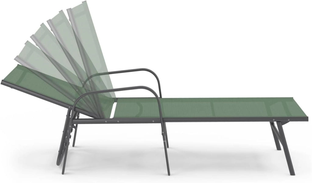 Set di 2 lettini da Giardino reclinabili FIDJI in Acciaio e Tessuto Verde Oliva