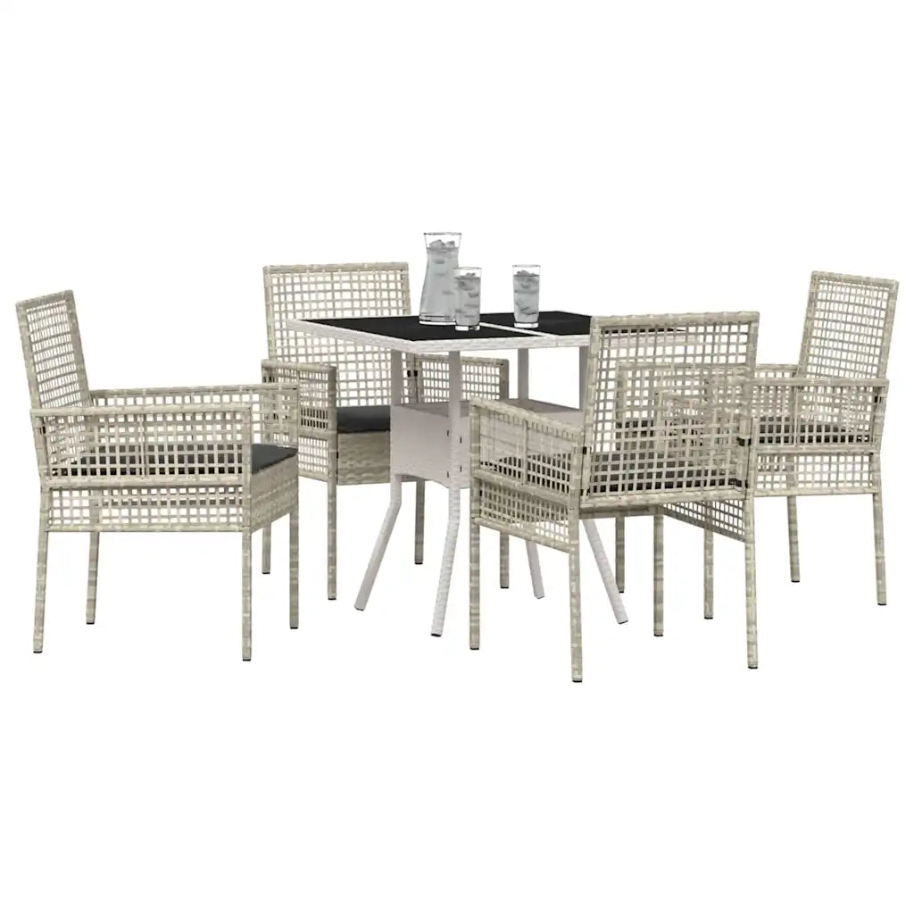 Set da Pranzo per Giardino 5 pz | Set Salotto da Giardino Grigio chiaro polyrattan