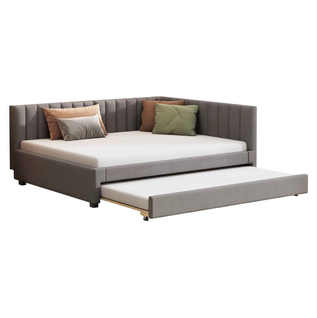 Letto imbottito 140x200 cm con letto estraibile grigio