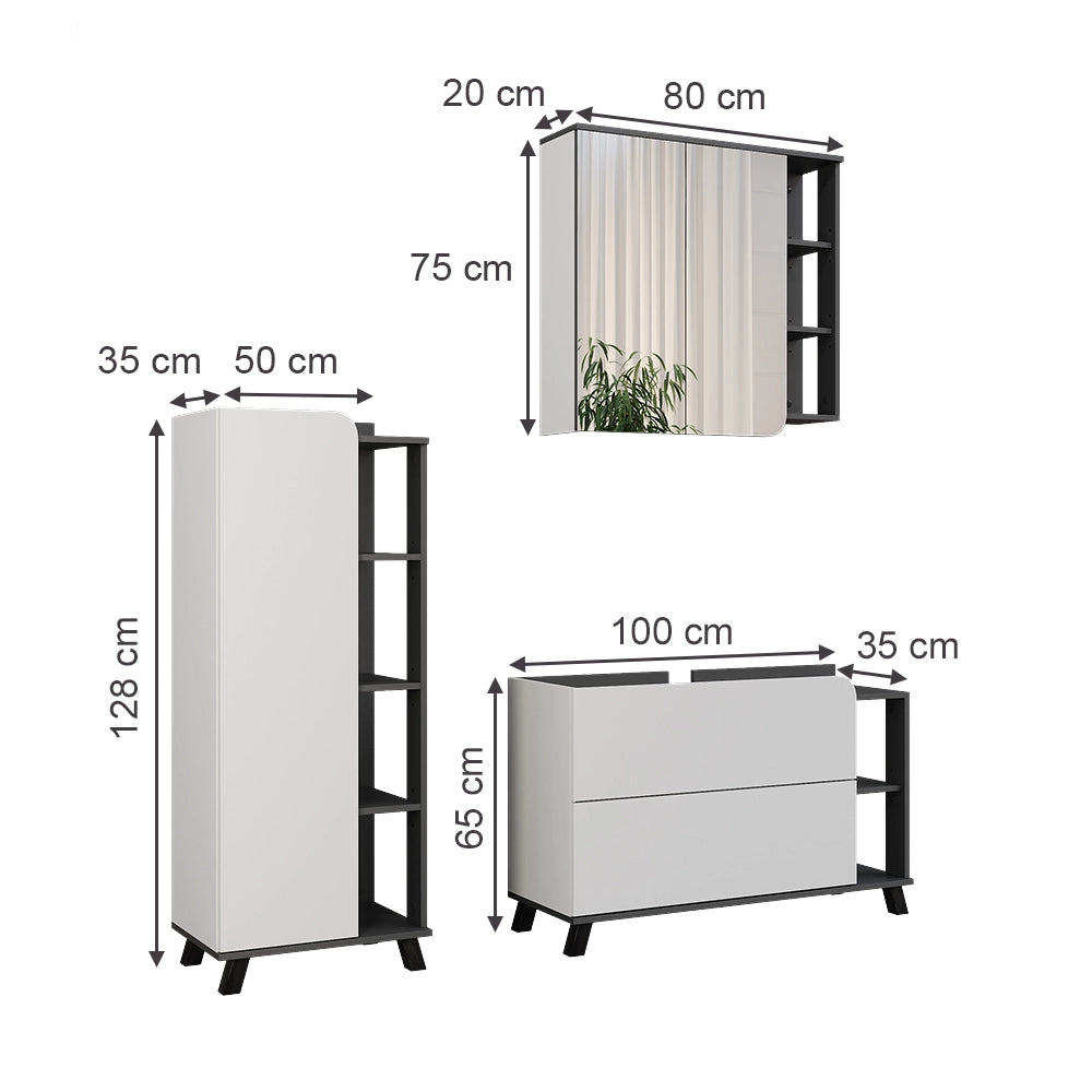 Vicco Set di mobili da bagno Antracite/bianco 3 parti