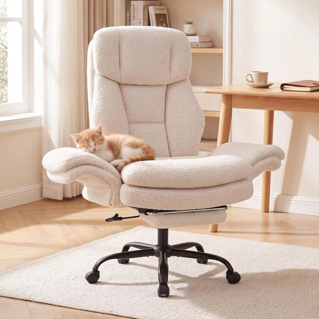 Sedia da Ufficio Ergonomica, Portata 150 kg (Bianco) | Sedia Scrivania con Rotelle Girevole, Braccioli Regolabili su 5 Livelli e Poggiapiedi Retrattile, per Casa e Ufficio