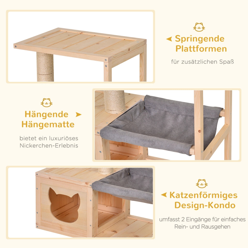 Letto per Gatti con Amaca e Tiragraffi in Legno ¨C zephmum ¨C Naturale 70x35x60 cm