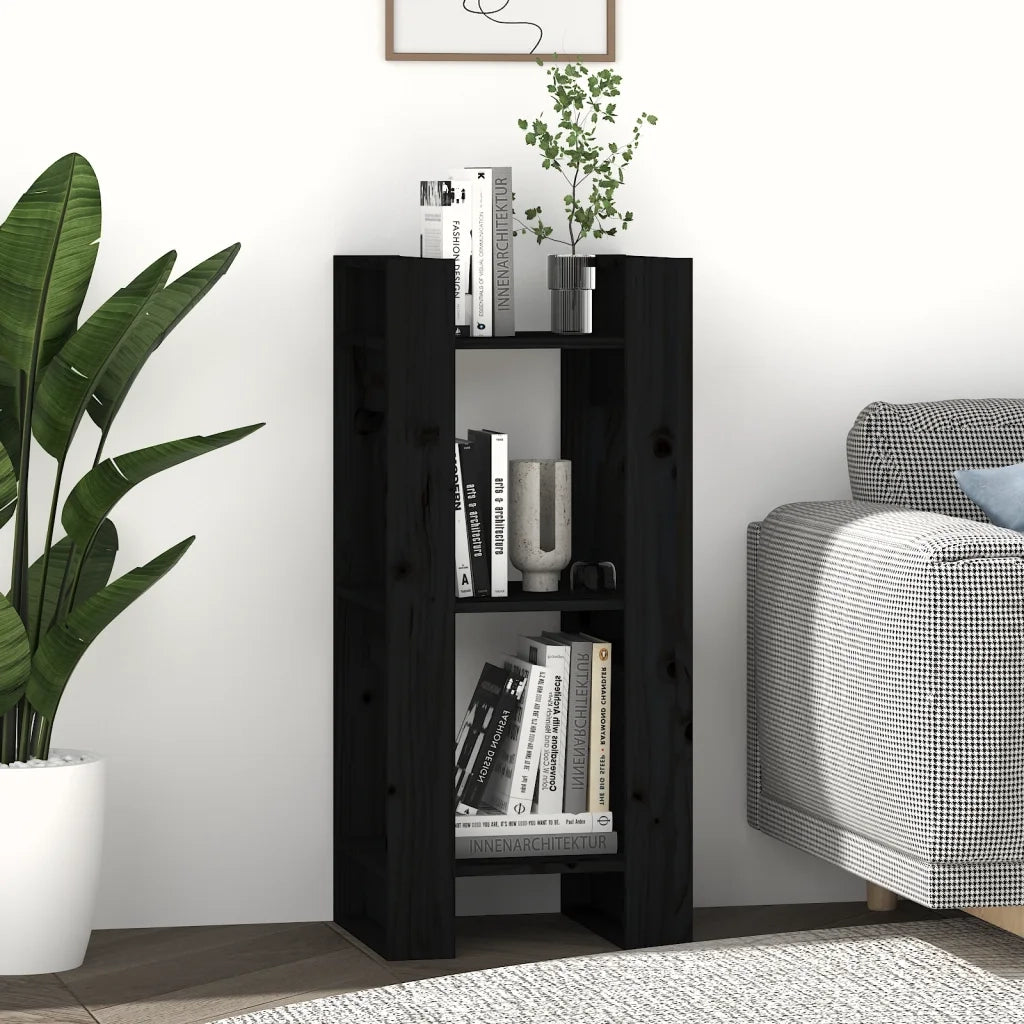 Libreria Divisorio-Scaffale per Libri-Mobile di Stoccaggio Nero 41x35x91 cm in Legno Massello di Pino