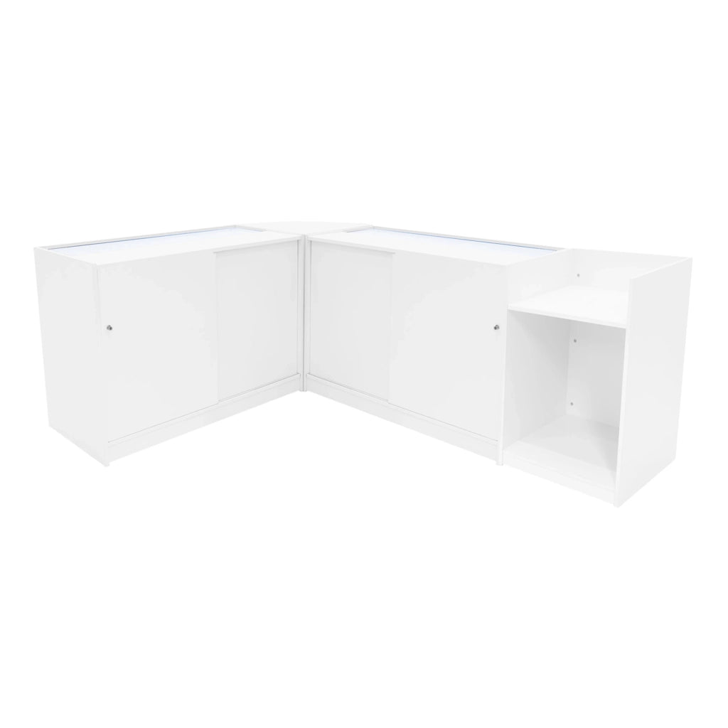 Set Banconi Negozio Bianco Luna LED B1200 CM60 TB60 con Serrature e Vetrina