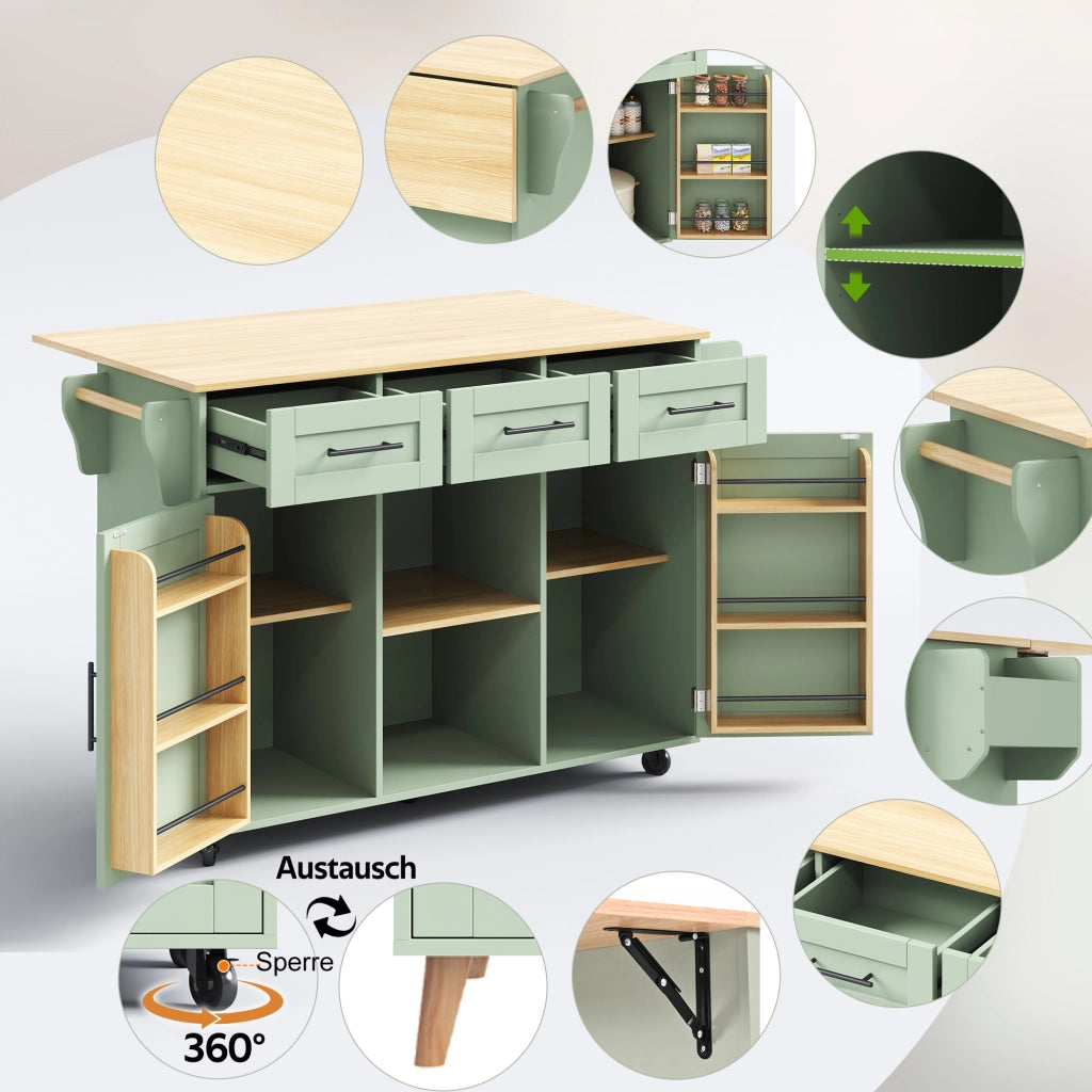 CARRELLO DA CUCINA 139x46(71)x91,5 cm Verde Antico in MDF