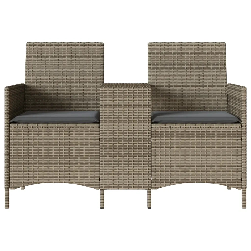 Divano Giardino 2 Posti con Tavolo e Cuscini Grigio Polyrattan 4003886