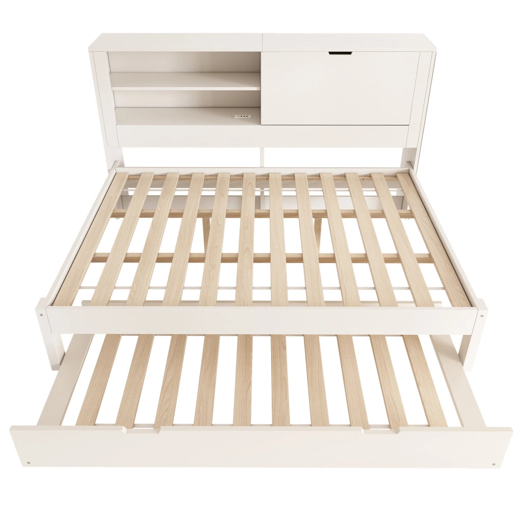 Letto Matrimoniale Contenitore con Rete a Doghe e Vano Nascosto ¨C MINIMAL ¨C Bianco 140x190