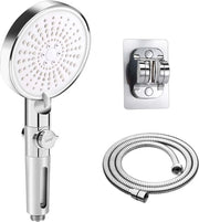 Douchekop idrorisparmiante con getto a sfera, 1,5 m, douchette manuale, diametro 120 mm, douchekop con pompa a pressione e 6 tipi di getto, douchekop con filtro e interruttore, supporto senza foratura.