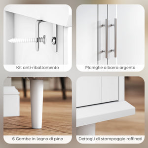 Credenza Buffet Elegante 120x38x86 cm con 2 Cassetti e 3 Armadietti in Legno Bianco