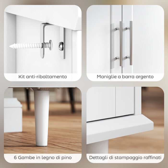 Credenza Buffet Elegante 120x38x86 cm con 2 Cassetti e 3 Armadietti in Legno Bianco