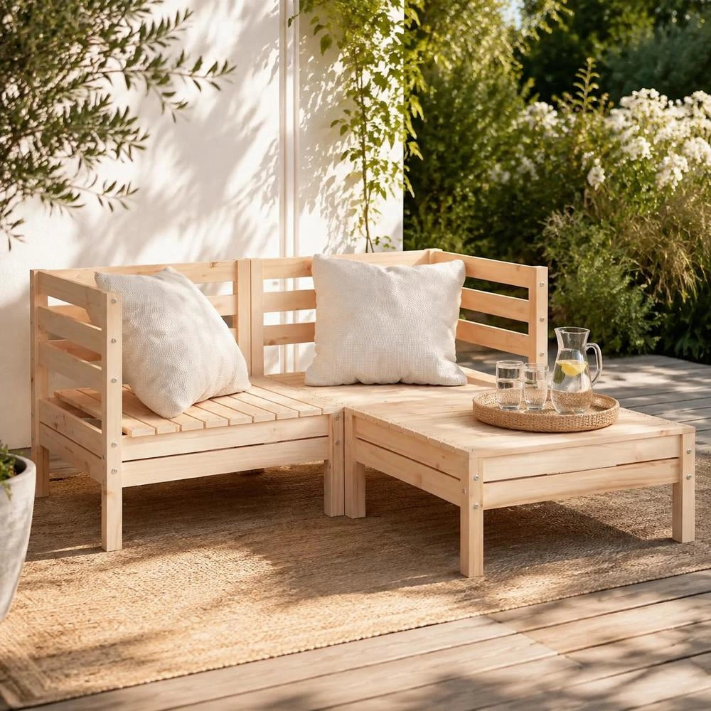 2-seater Garden Sofa With Footstool, Solid Pine Wood