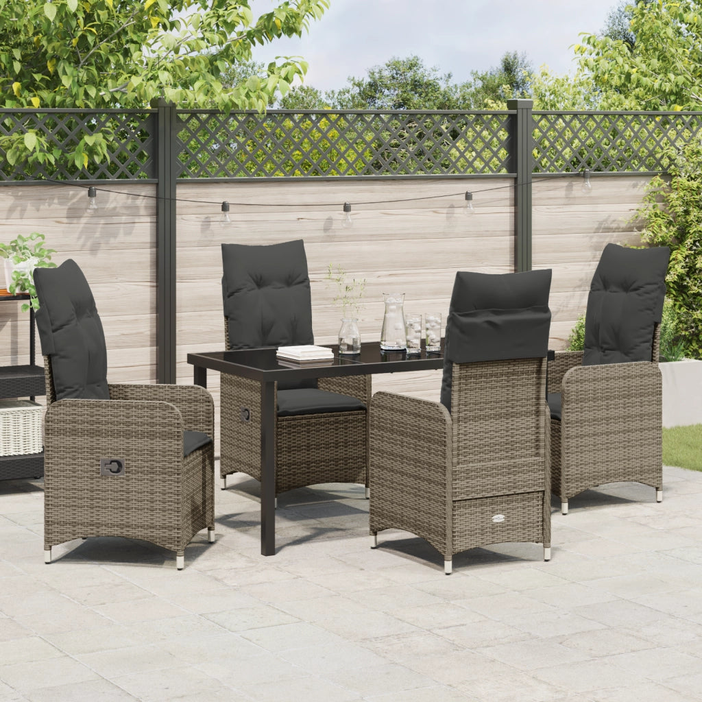 Set da Pranzo da Giardino 5 Pezzi con Cuscini Grigio Rattan Poliestere