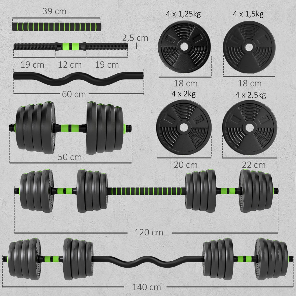 Set di manubri regolabili 30 kg 3 in 1 ¨C zephmum ¨C verde