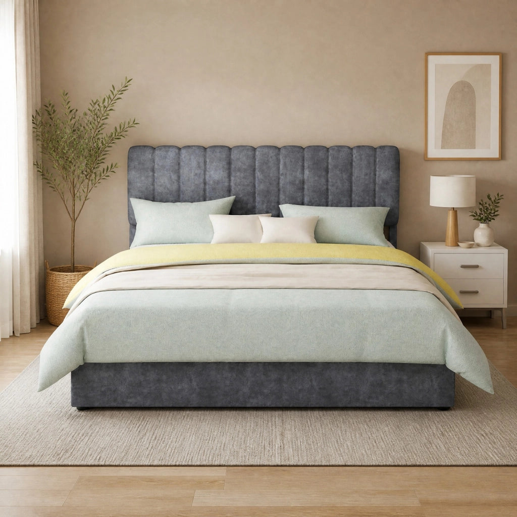 Letto imbottito per materasso 160x200 cm in velluto olandese; grigio