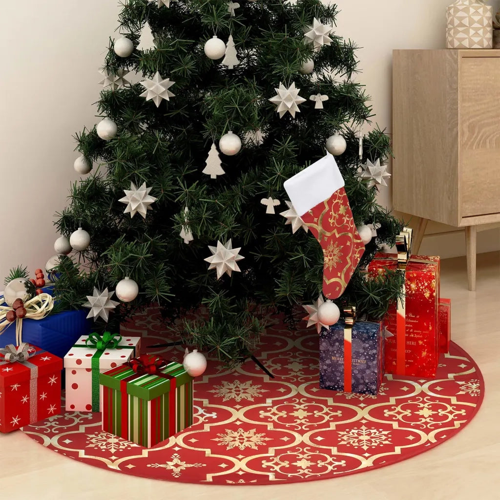 Gonna per albero di Natale di lusso con calza rossa 150 cm in tessuto CFW7391327