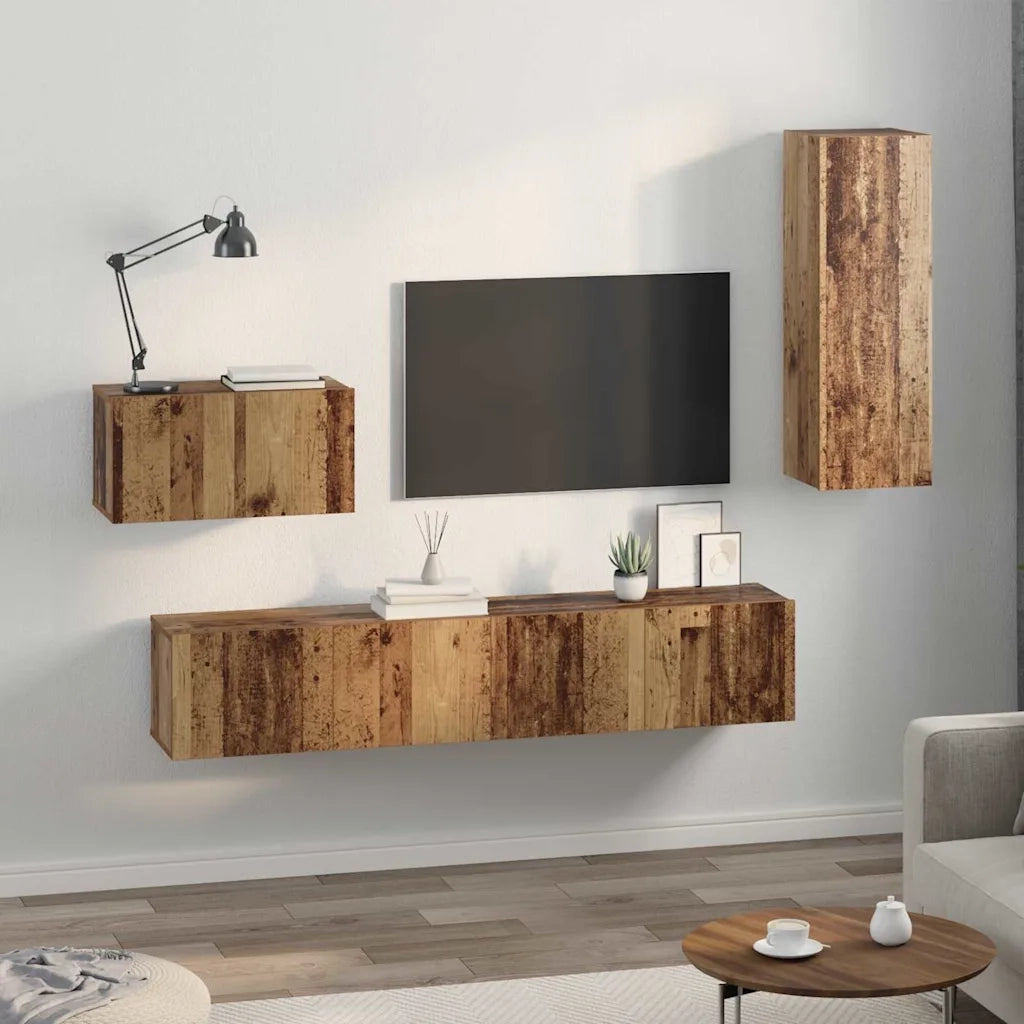 Mobile TV da Parete 4 pz | Armadietto TV | Mobile Porta TV Legno vecchio Legno multistrato