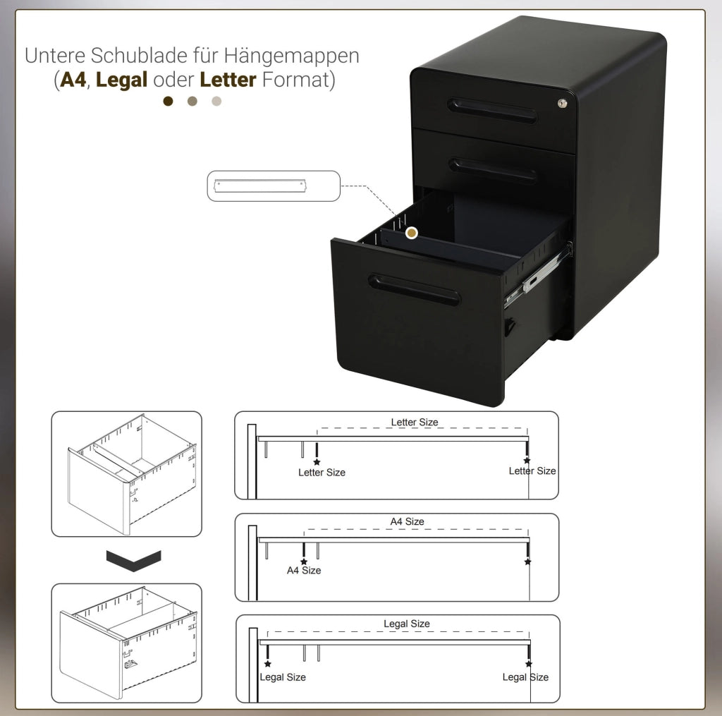 ARMADIO CONTENITORE SU RUOTE 39x48x59 cm IN ACCIAIO NERO