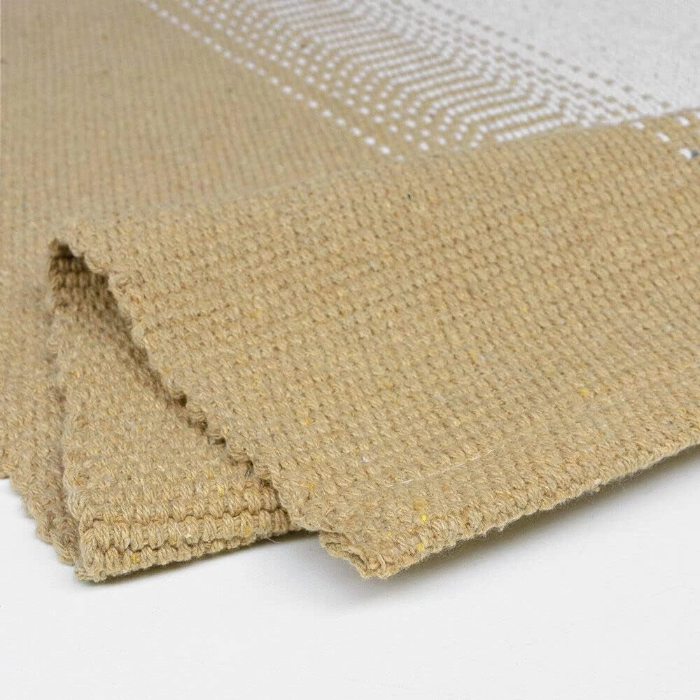 Tappeto Cucina Bagno Puro Cotone Assorbente Tessuto Intrecciato a Mano Beige 50x110 cm