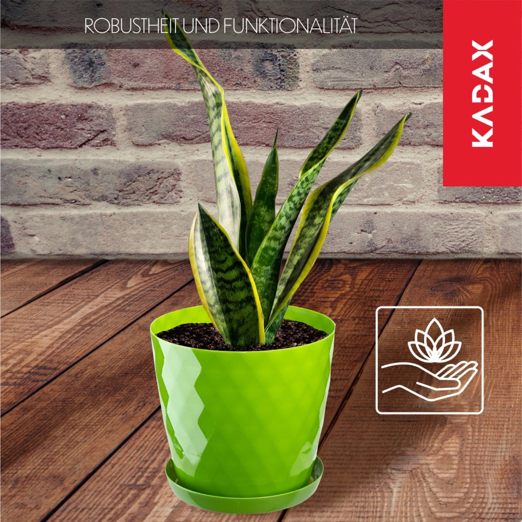 Vaso da fiori in plastica KADAX con supporto e coperchio, 14 cm, verde.