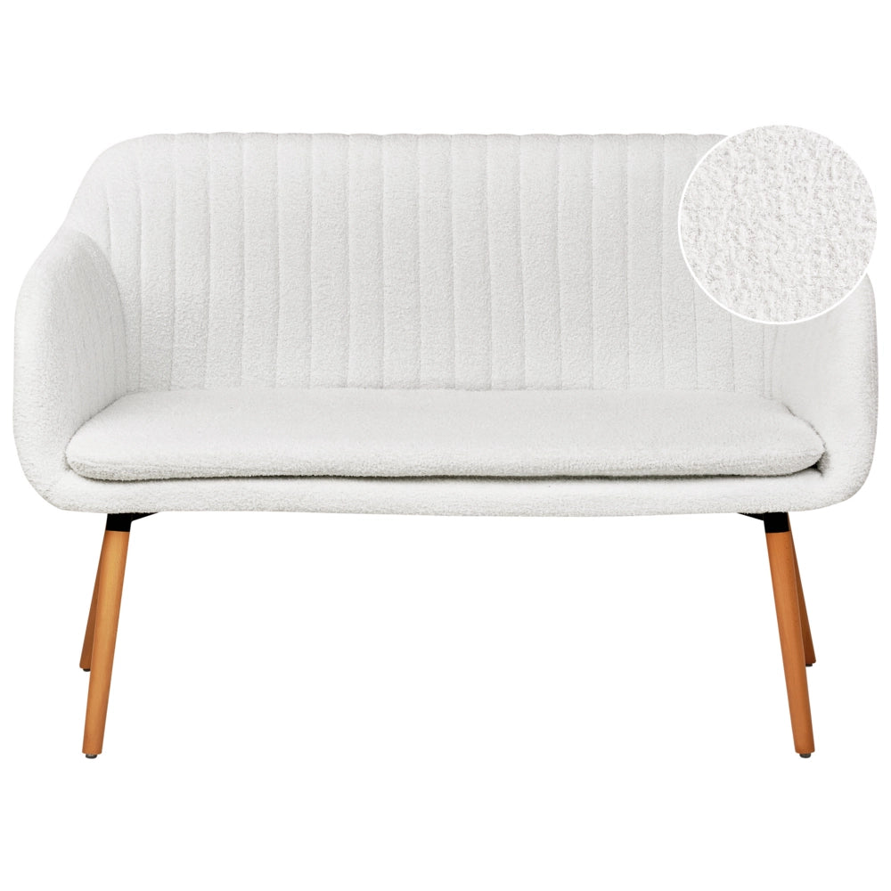 Divano 2 Posti in tessuto bianco sporco con Gambe in Legno Struttura in metallo Gambe in legno chiaro Panca