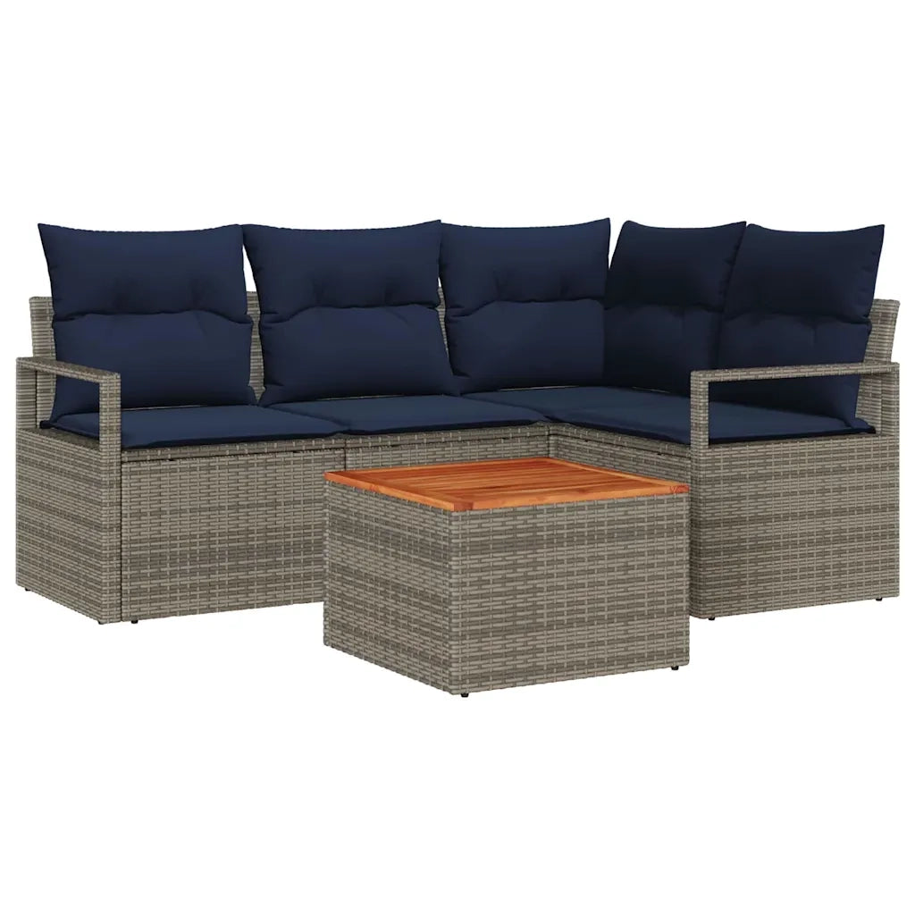 Set Divano da Giardino con cuscino 5 pcs Grigio polyrattan