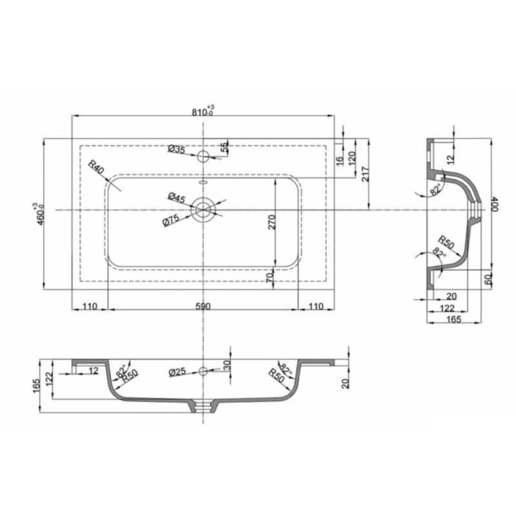 Lavabo da incasso in mineral marmo bianco 81x46 cm elegante e funzionale per mobile bagno *** confezione 1