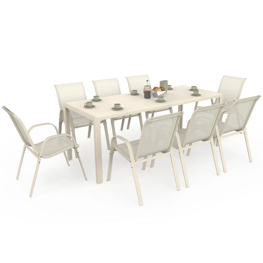 IDMarket - Set di mobili da giardino MADRID con tavolo da 190 cm e 8 sedie impilabili beige
