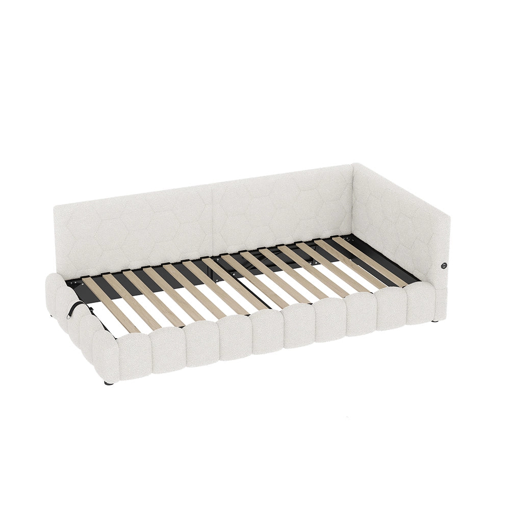 Letto giorno 90x200cm - Xylo - bianco, LED, USB-C, idraulico, pile
