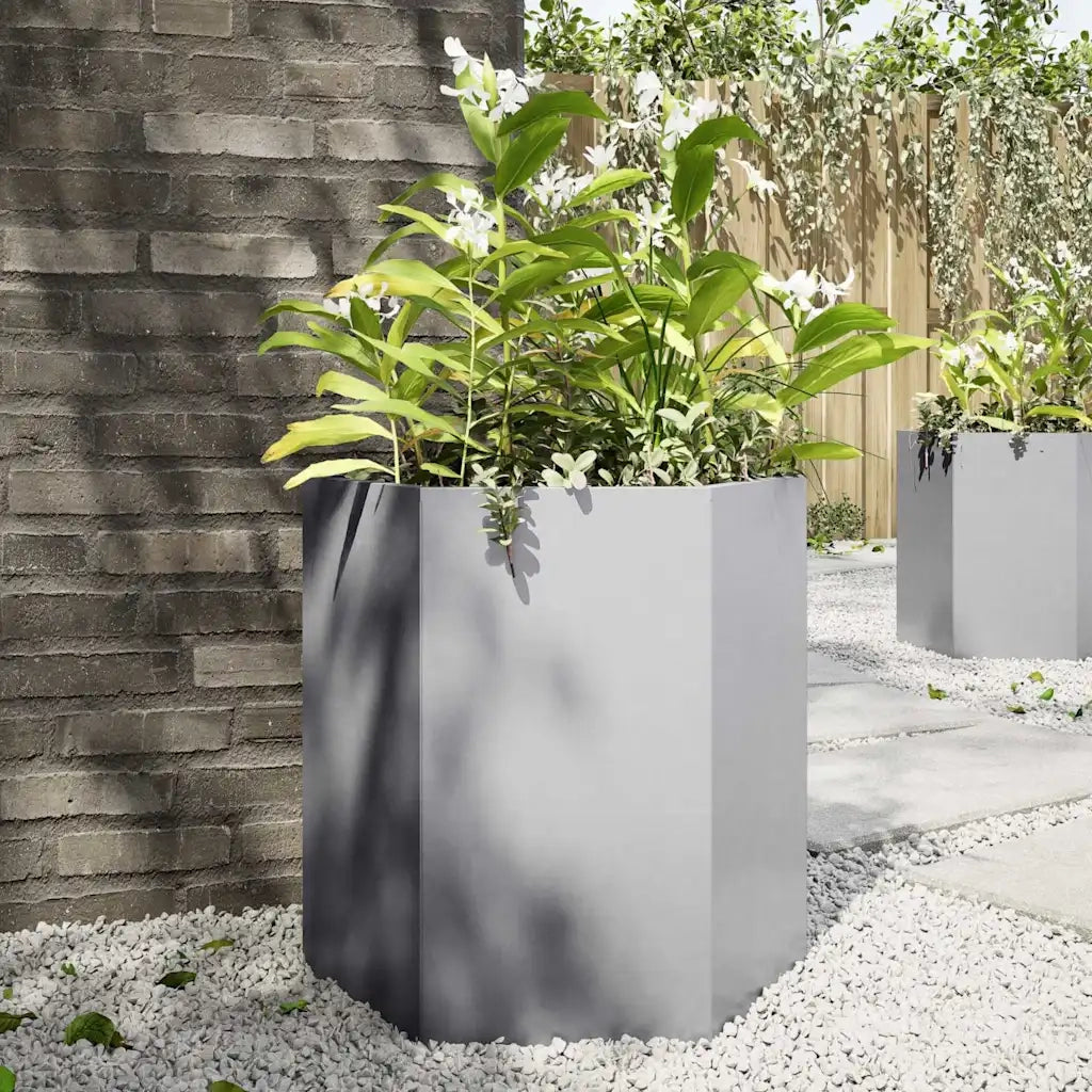 Fioriera da Giardino Esagono-Vaso da Esterno 46x40x45 cm in Acciaio Zincato
