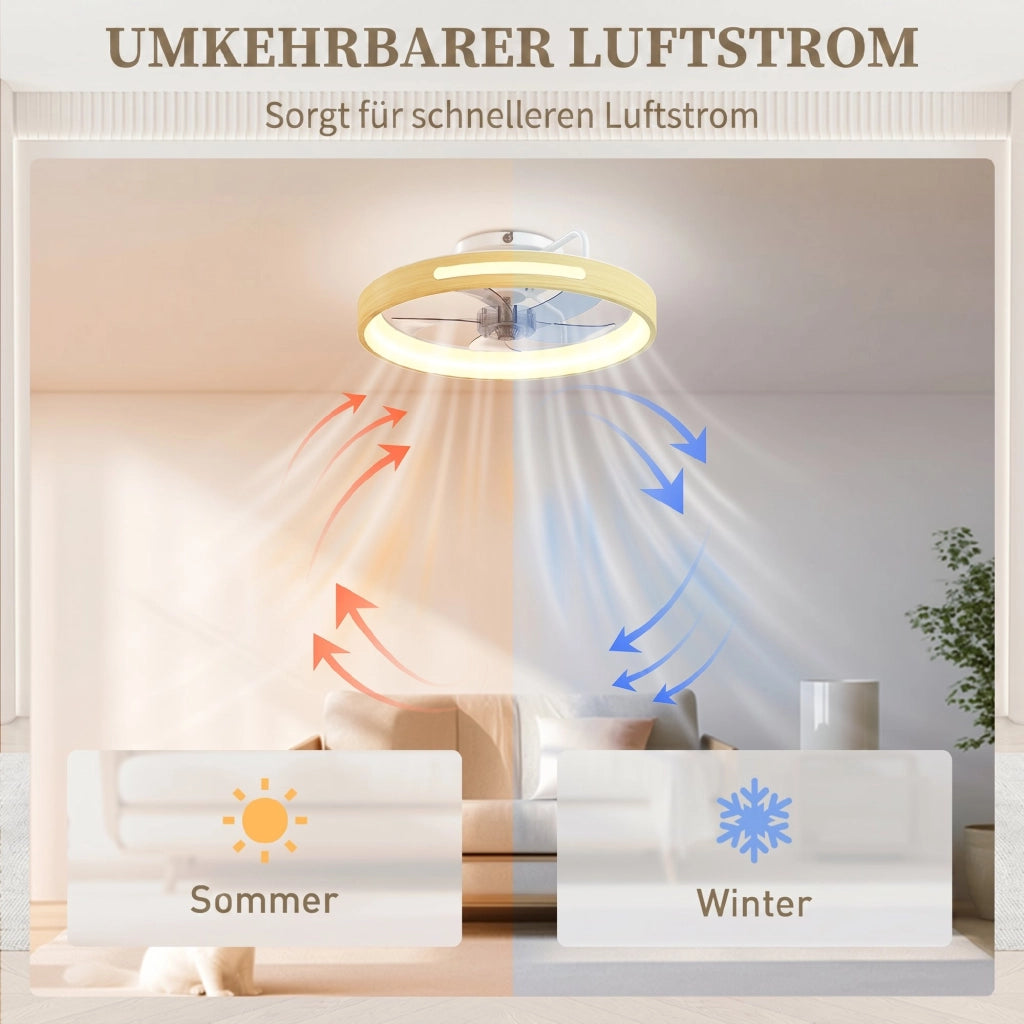 Ventilatore da soffitto con luce LED e telecomando ¨C Xylo ¨C 49cm, 3 temperature colore, finitura legno naturale