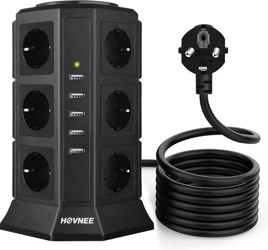 Alimentatore Verticale con 12 Prese e 5 Collegamenti USB Veloci Cavo di Estensione 2 m con Sicurezza e Interruttore Blocco di Sicurezza Multiplo 2500 W/10 A (17-EN-1)