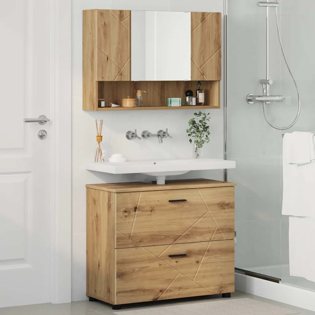 vidaXL Set di mobili per il bagno con porta 2 pcs rovere artigianale