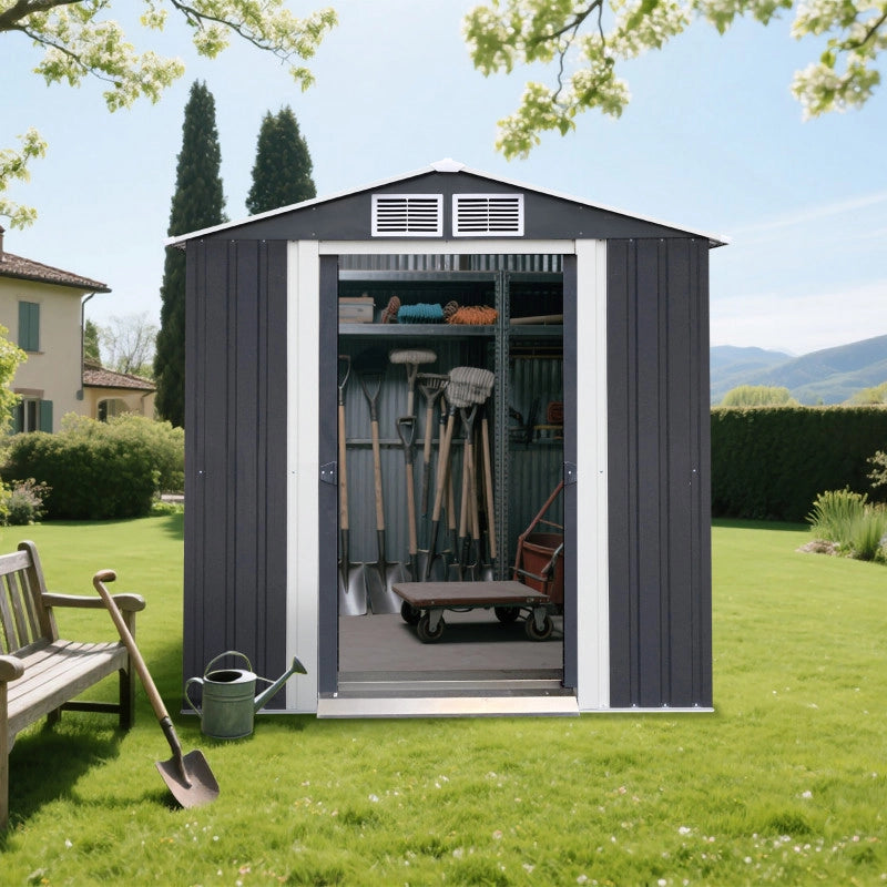 Casetta da giardino in metallo 195x131 cm – Capanno con superficie 2,55 m² – Tetto due falde – Doppia porta 75 cm – AM2013.2 Foresta