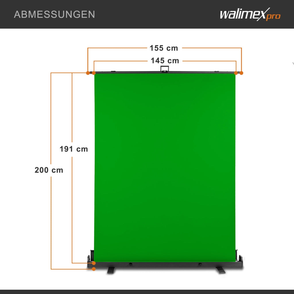 Fondale fotografico a rullo verde 155 x 200 cm, sfondo avvolgibile con supporto, sistema per studi fotografici, pannello ingualcibile ideale per chroma key