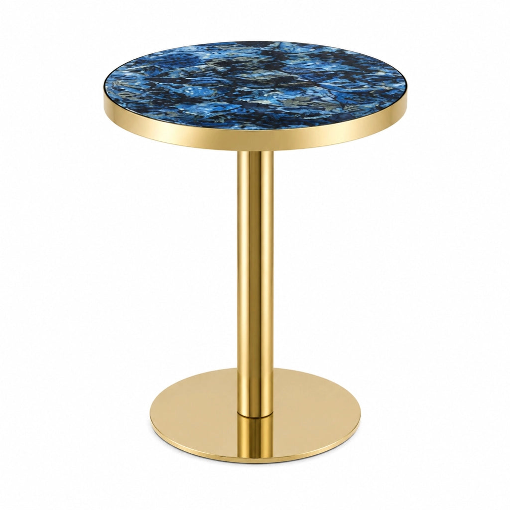 Tavolino rotondo Ø60 x 73;7 cm blu MDF e metallo; base stabile