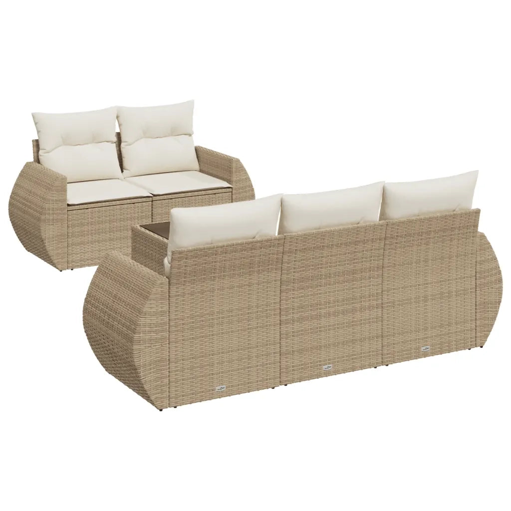 Set Divano da Giardino 6 pz con Cuscini Beige in Polyrattan 3253435