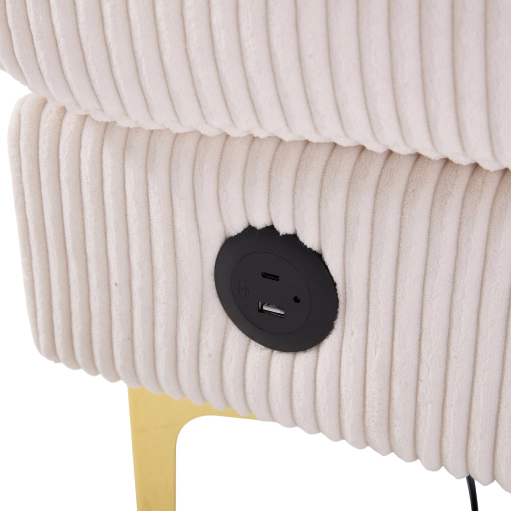 Divano a U 265x135x88 cm con illuminazione LED e porta USB in velluto beige