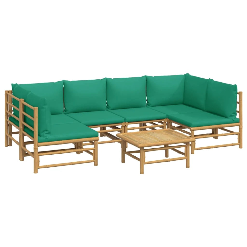 Set di mobili da giardino per esterni 7 pezzi con cuscini bambù verde 02_0017342