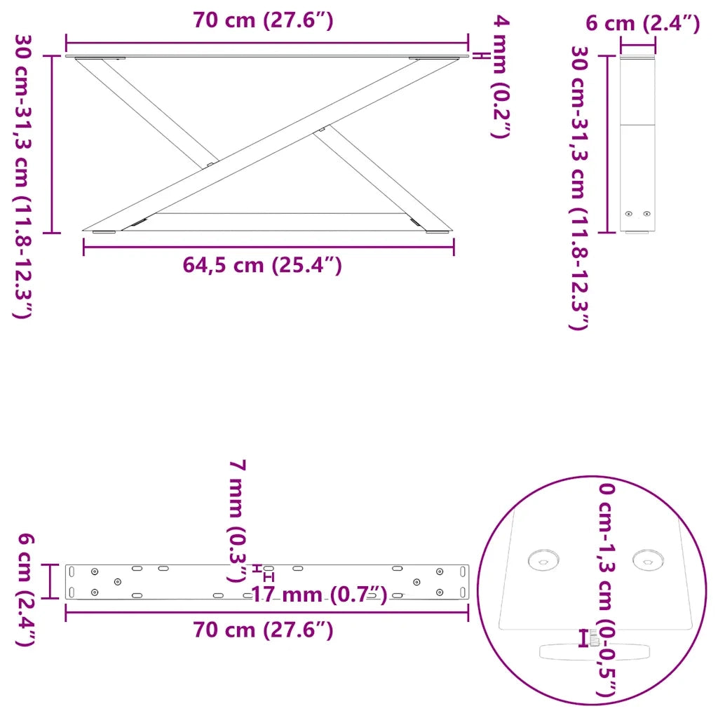 Gambe per tavolino da caffè 2 pz Nere 70x(30-31,3) cm Acciaio 4012692