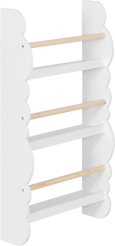 Cassettiere per Bambini - Amichevole per i Bambini - Libreria per Bambini, 3 Scomparti per Libri, Comparto di Archiviazione per la Camera da Letto dei Bambini - Materiale in Legno - Bianco