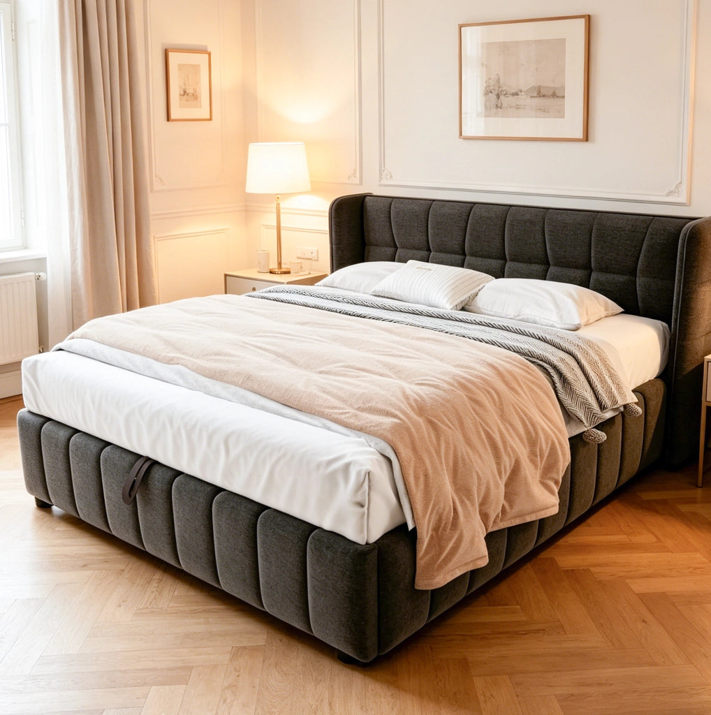Letto matrimoniale imbottito contenitore 180x200 cm grigio