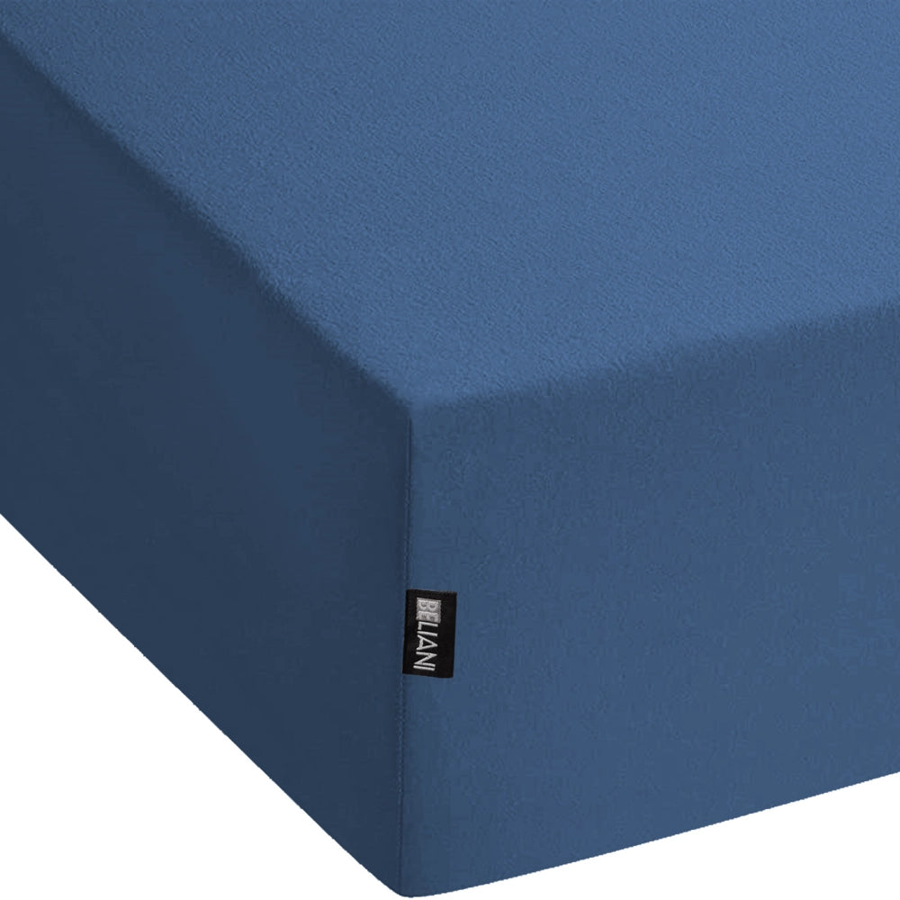 Lenzuolo con angoli cotone blu marino 90 x 200 cm con bordi elastici modello classico a tinta unita camera da letto classica