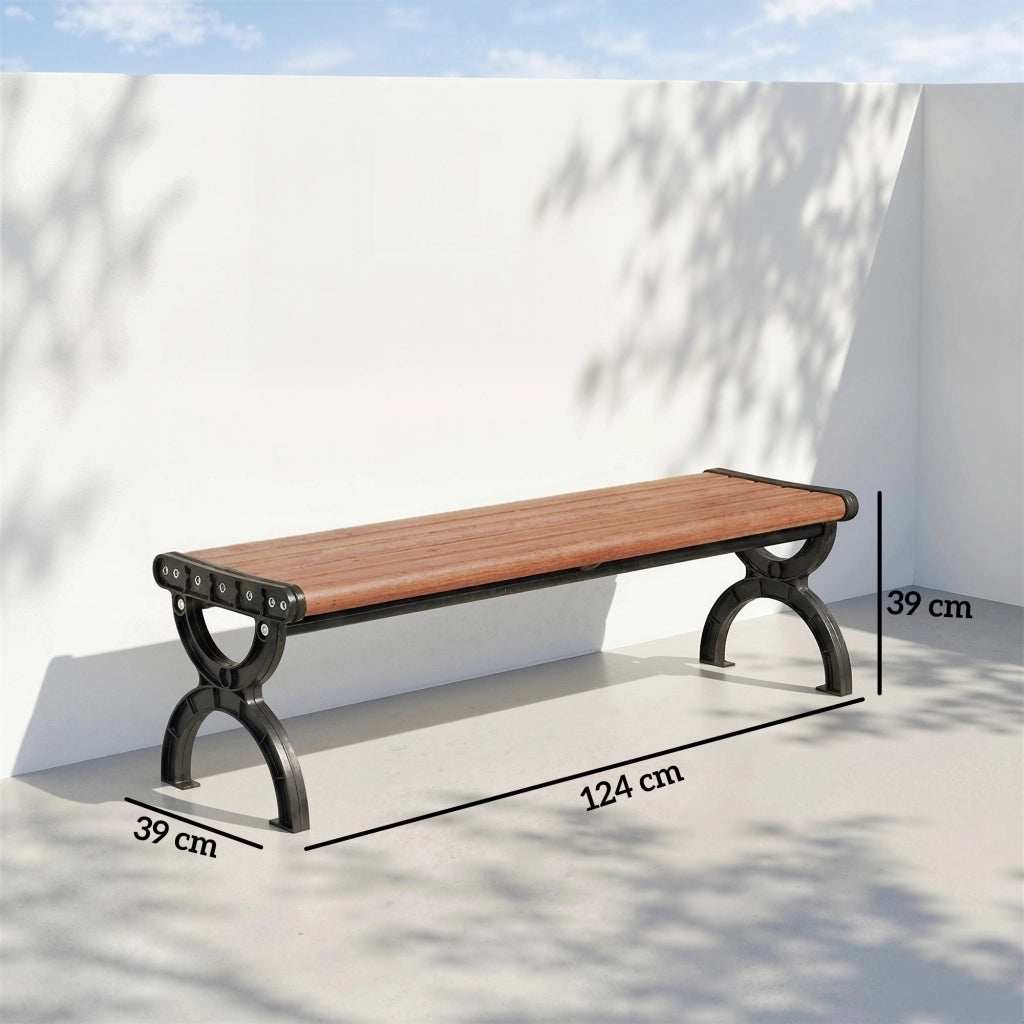 Panchina da esterno 2 posti in metallo, 124x39x39 cm, Legno e Nero