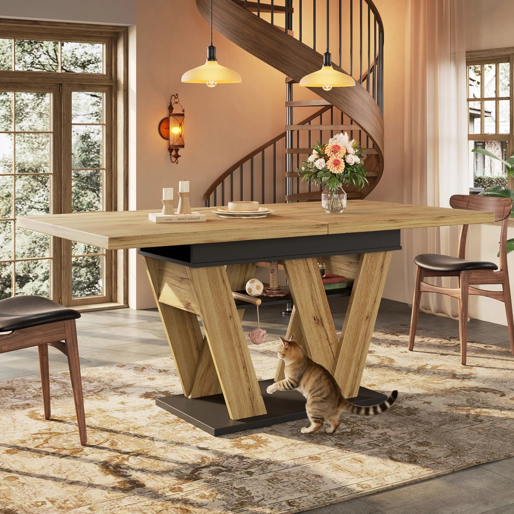 Tavolo da pranzo allungabile con vano contenitore, per cucina e soggiorno, in MDF, nero naturale, 119 × 80 cm