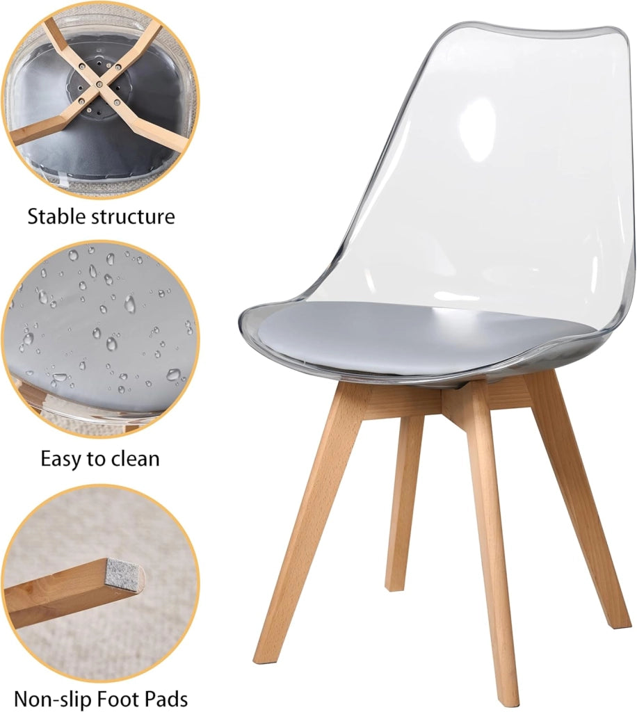 GrandCA HOME Tavolo da Pranzo con 4 Sedie, Tavolo da Pranzo Rotondo da 100 CM, Sedia da Cucina Imbottita Trasparente, Set Tavolo da Pranzo e Sedie (Travertino Giallo + Grigio)