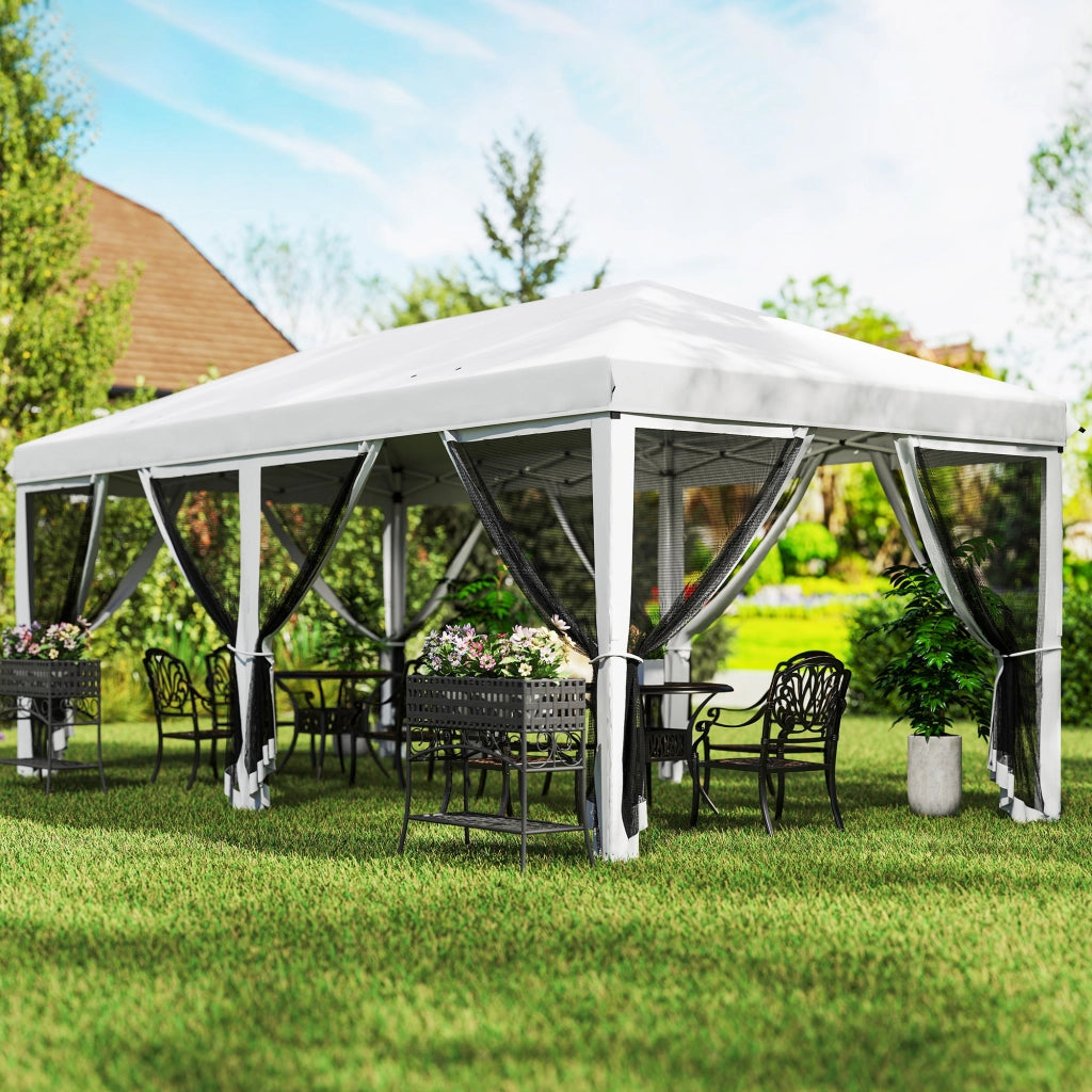 Gazebo Pieghevole 6x3 m con Pareti a Rete ¨C zephmum ¨C Crema