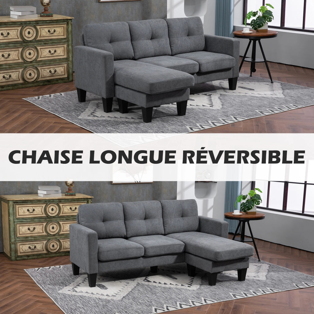 Divano angolare 3 posti con chaise longue reversibile ¨C zephmum ¨C grigio
